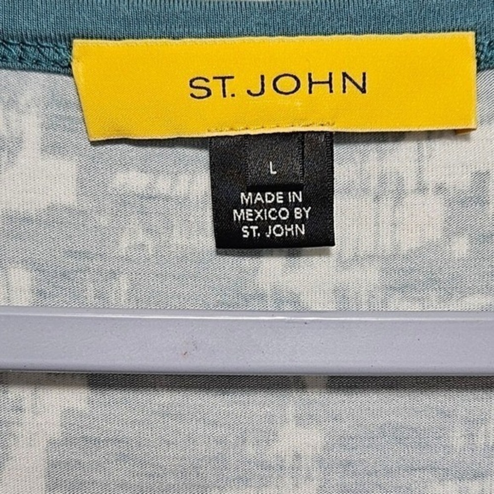 St. John Womens Art‎ Print Top Jersey Knit Cottage L Teal White - Picture 3 of 11